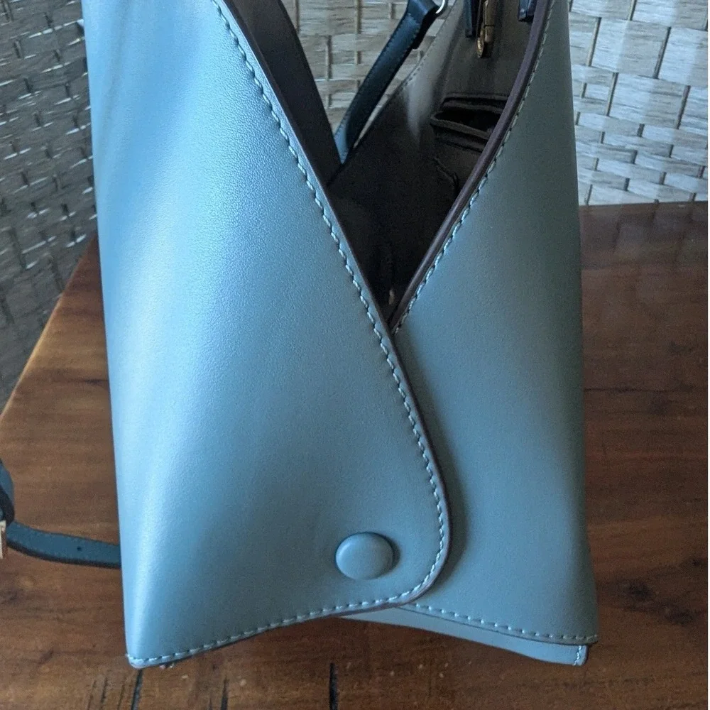 Melie Bianco Satchel Blue Vegan Leather Dome Bag Crossbody Structured Chic READ